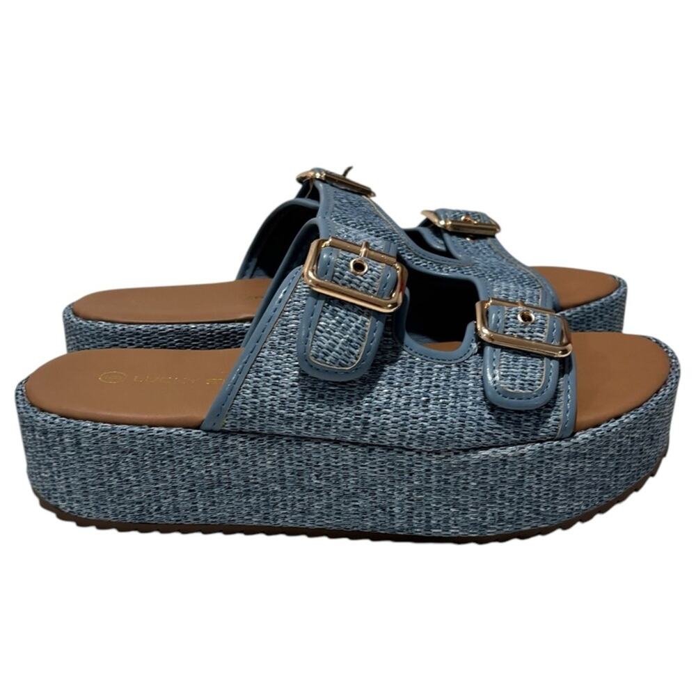 LUCKY STEP platform sandal blue woven-texture Size 6 NEW